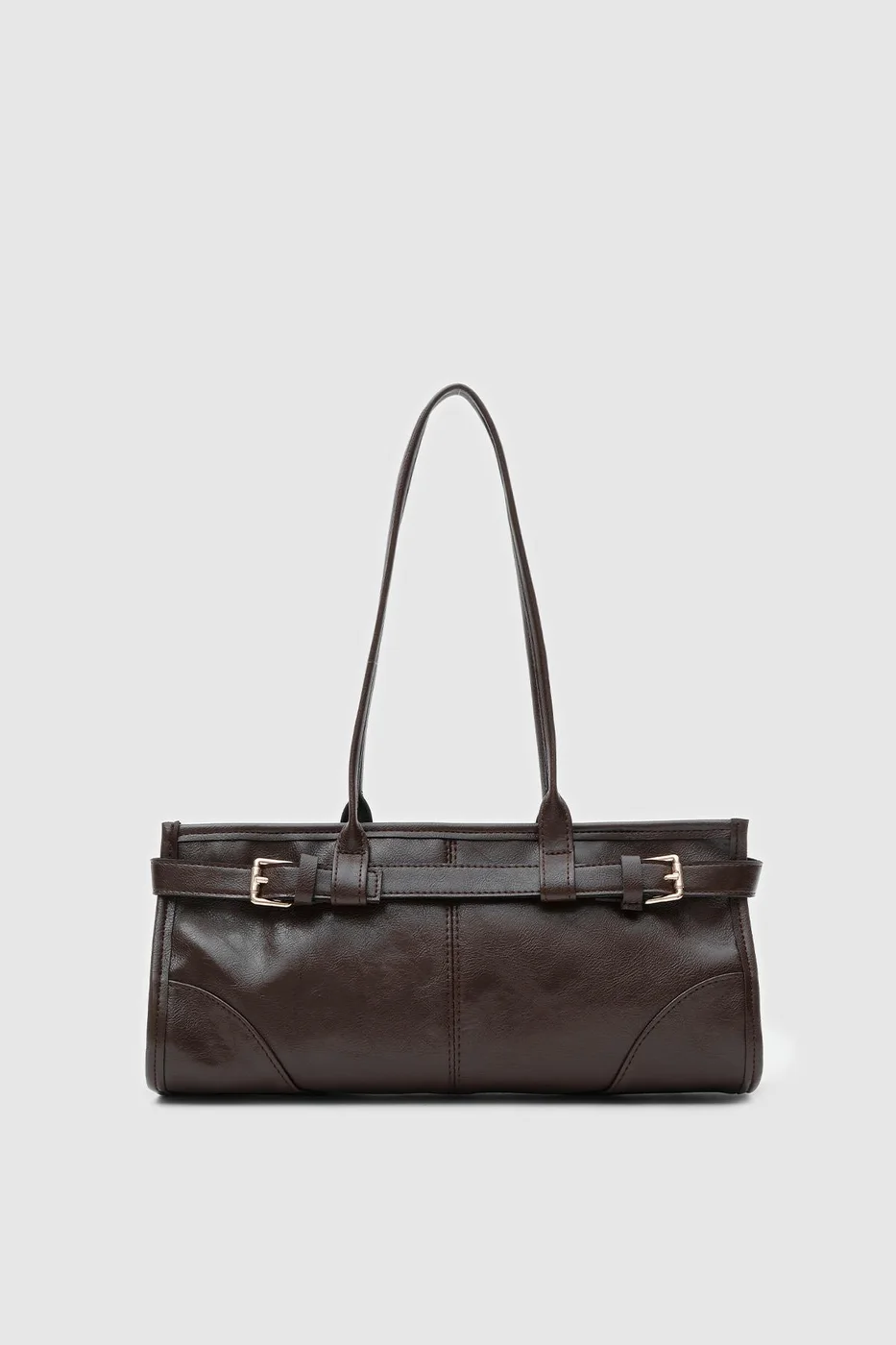 faux leather baguette bag faux leather baguette bag in dark brown