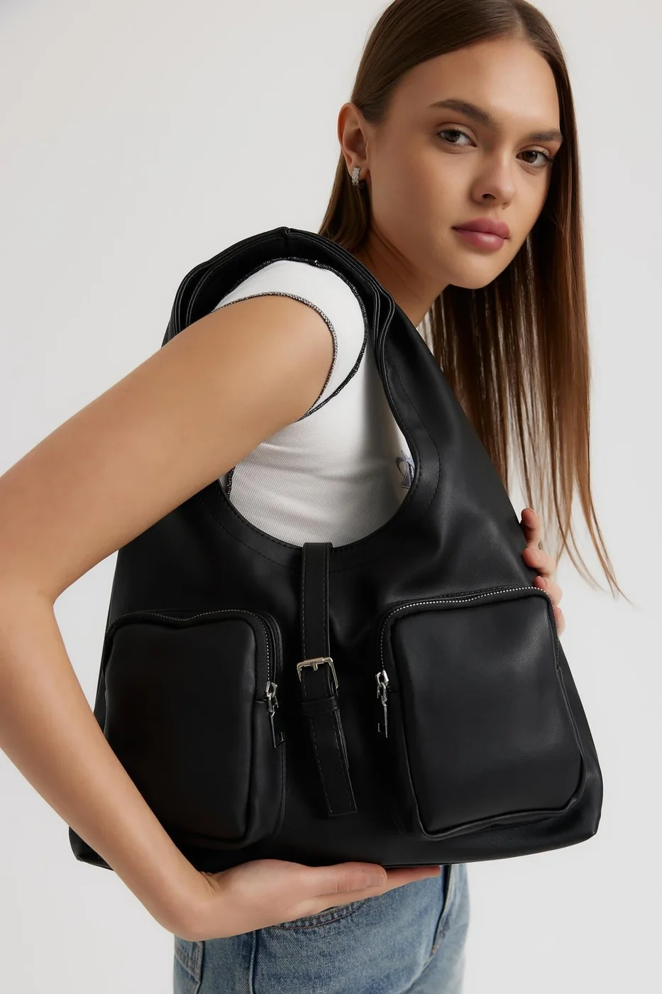 faux leather shoulder bag