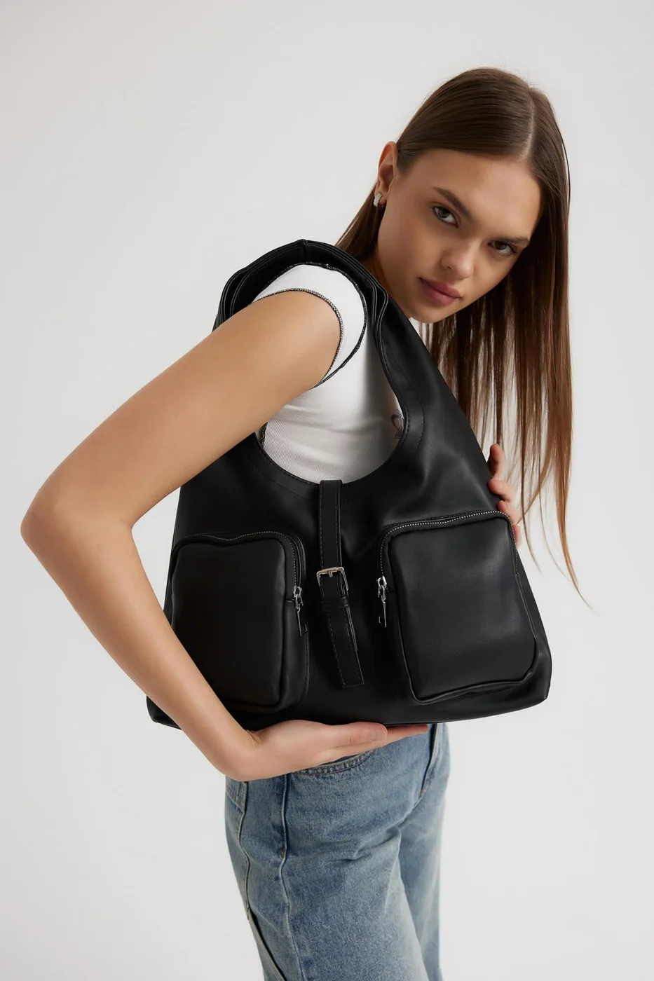 faux leather shoulder bag