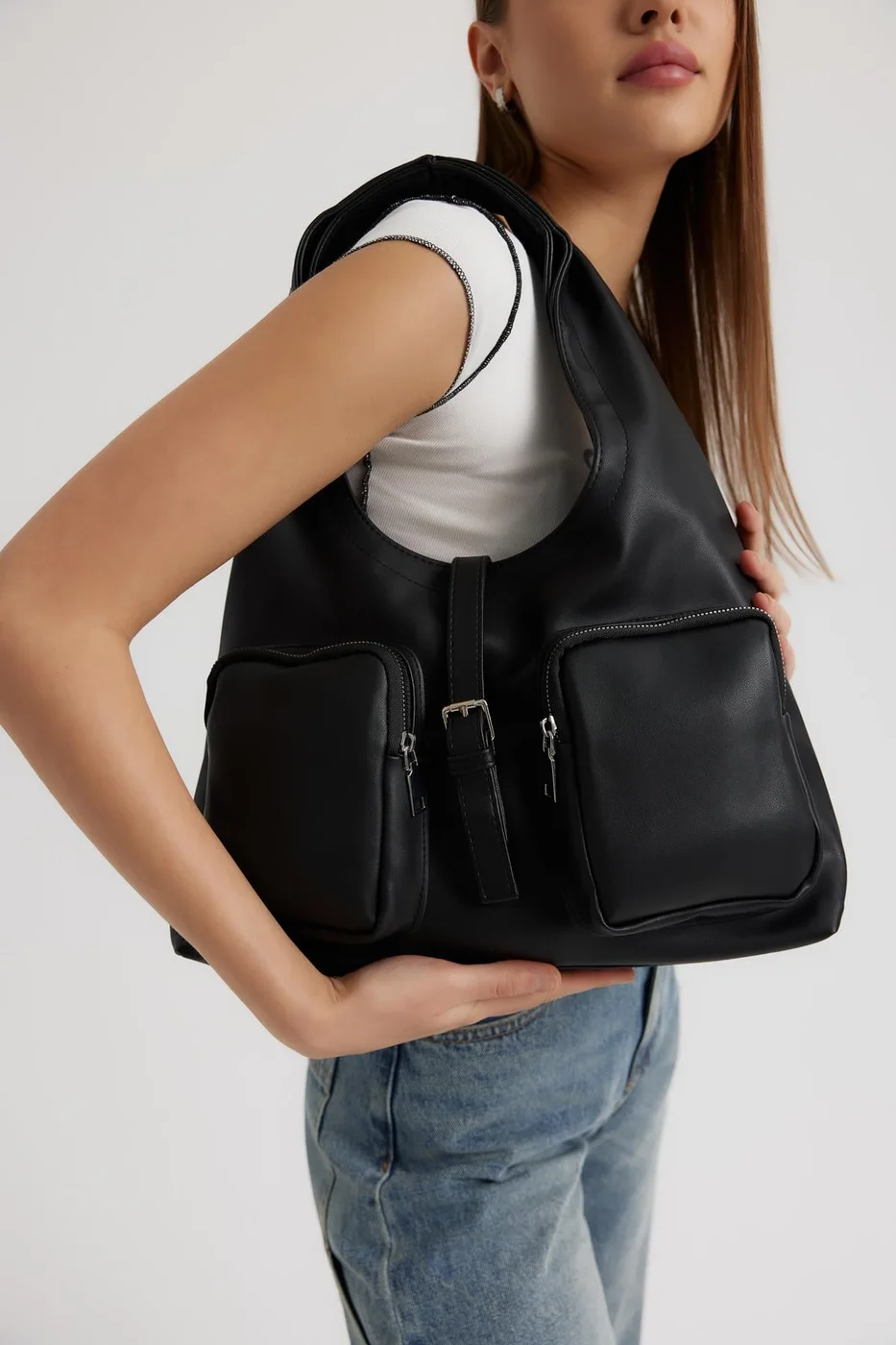 faux leather shoulder bag