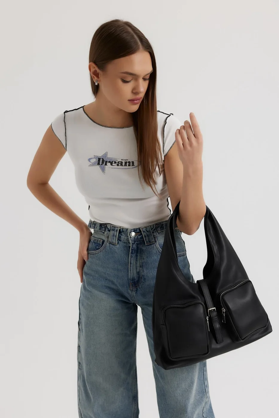 faux leather shoulder bag