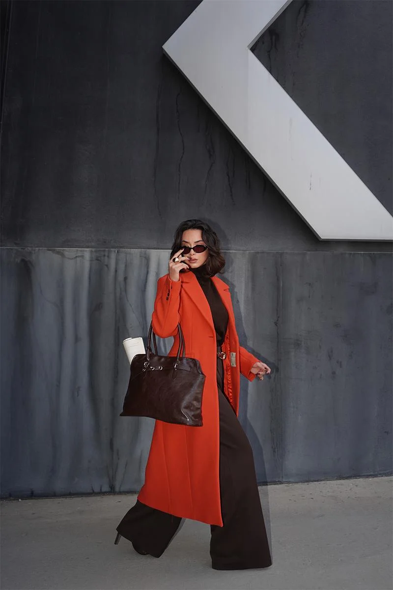 Faux leather shoulder bag in dark brown