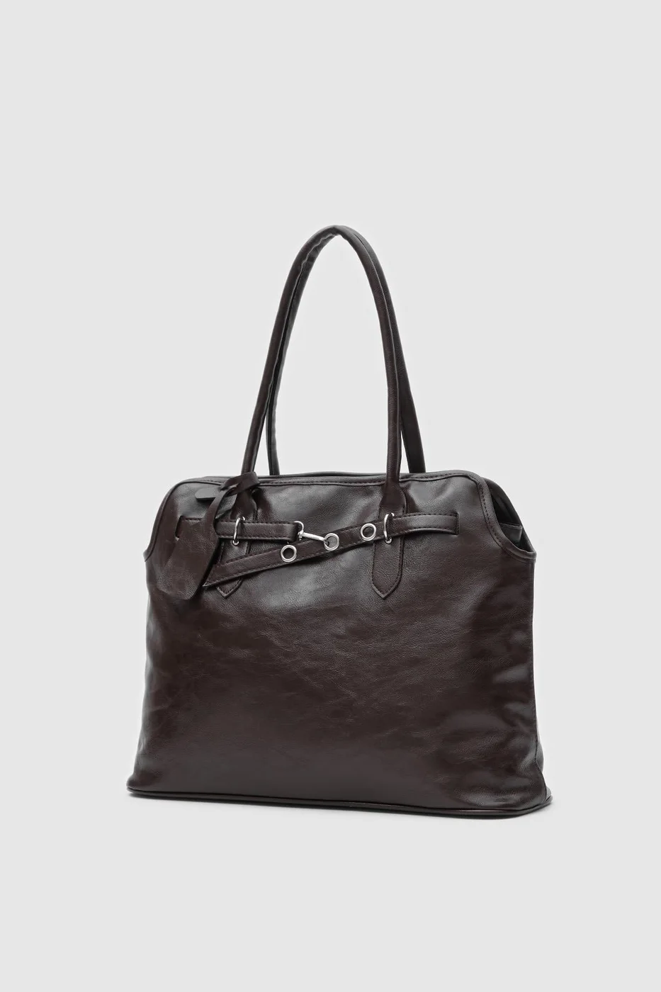 Faux leather shoulder bag in dark brown