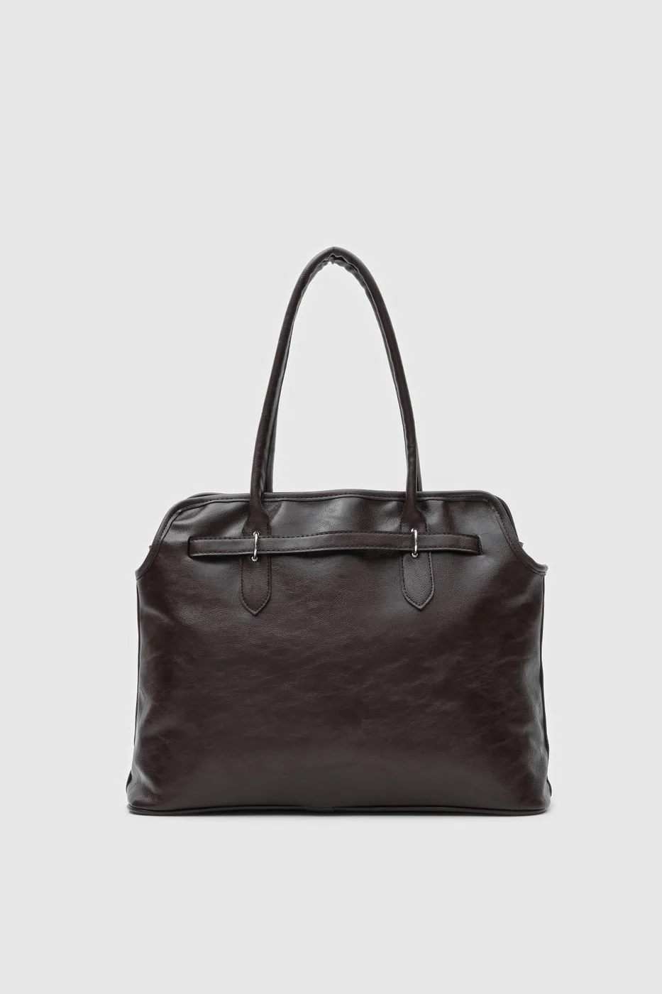 Faux leather shoulder bag in dark brown