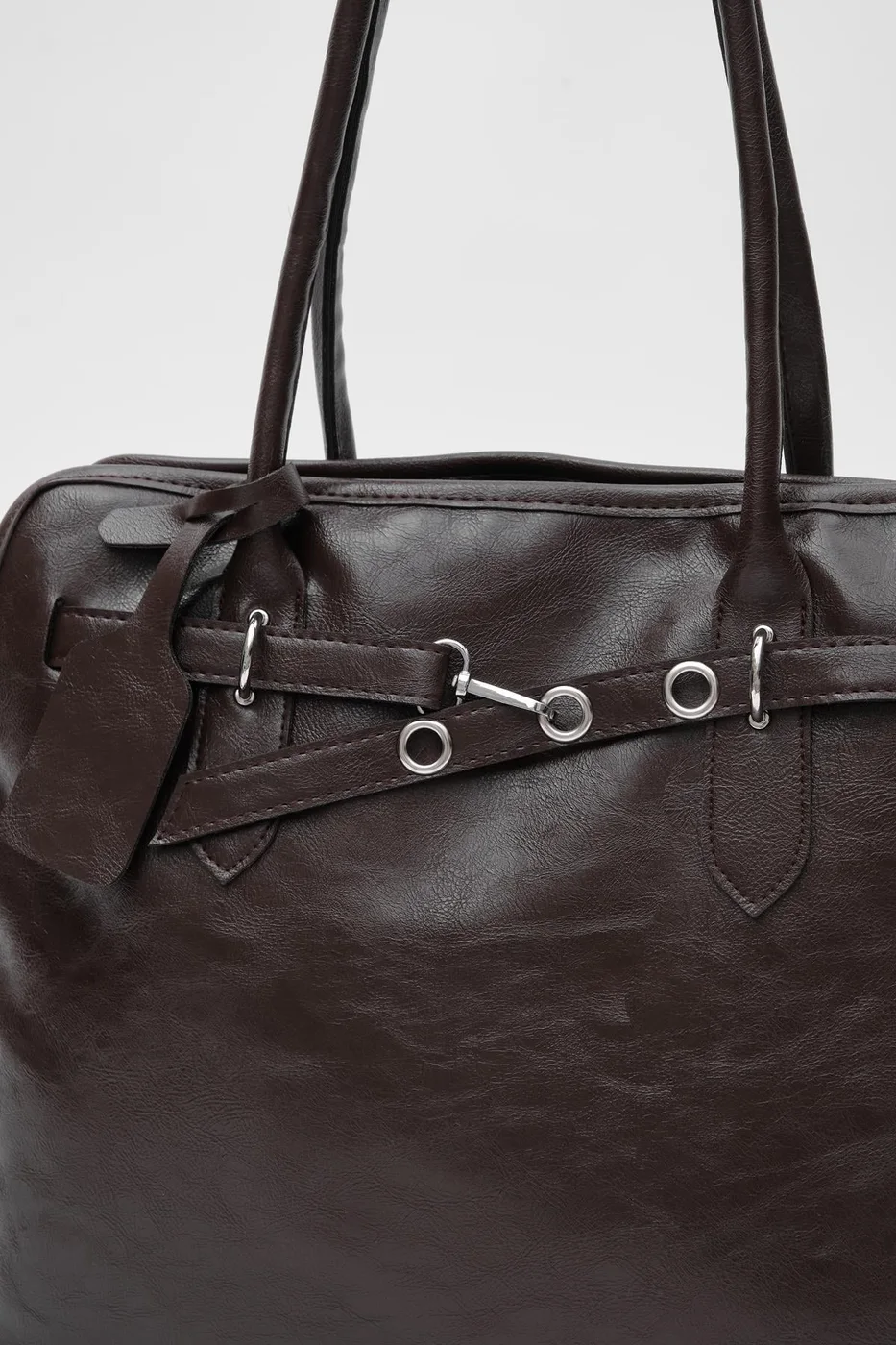 Faux leather shoulder bag in dark brown