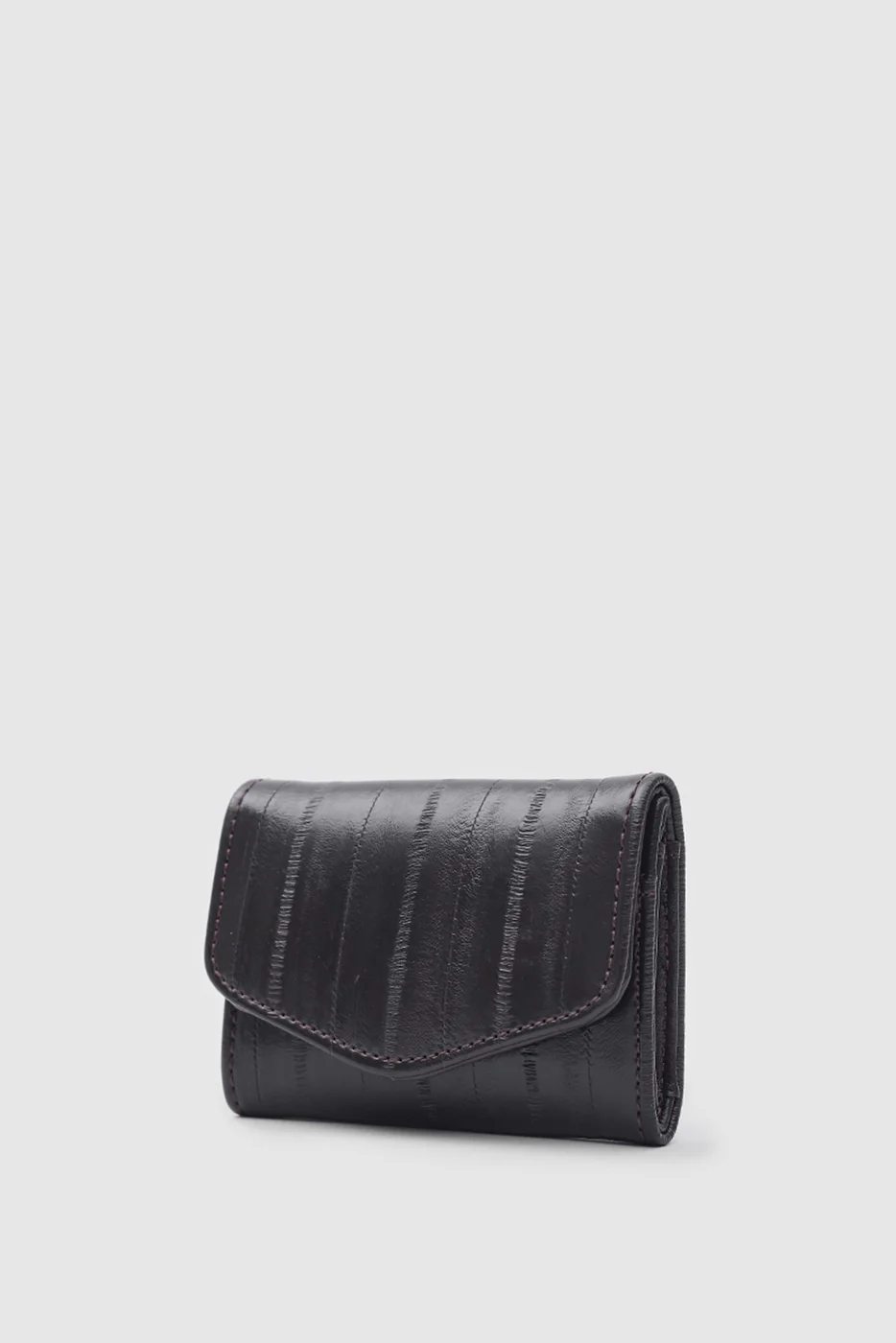 faux leather wallet with crocodile texture in dark brown