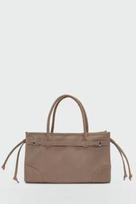 faux suede shoulder bag in taupe