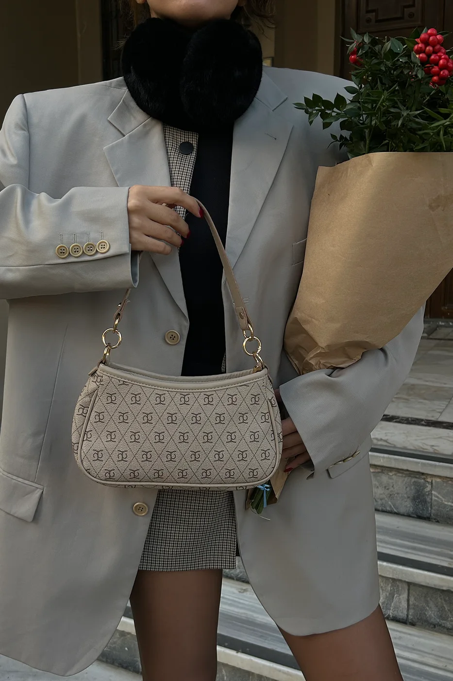 monogram crossbody bag in beige