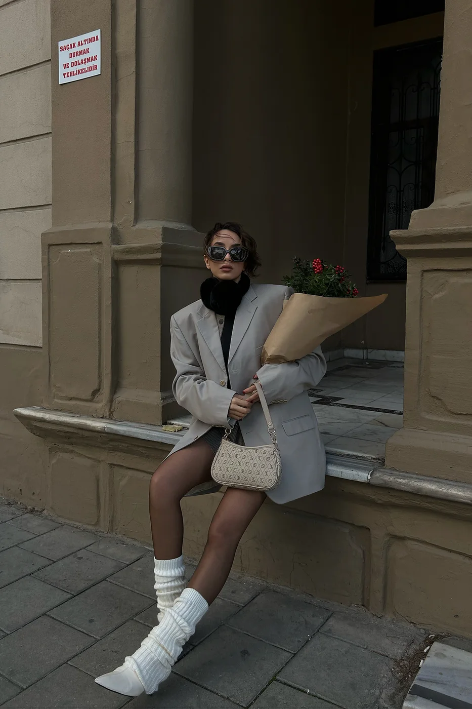 monogram crossbody bag in beige
