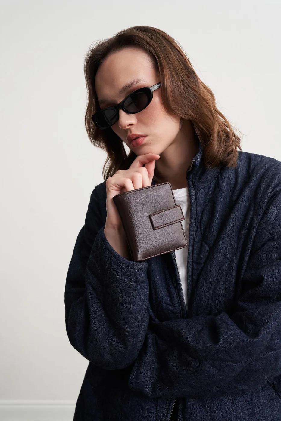 faux leather wallet in dark brown