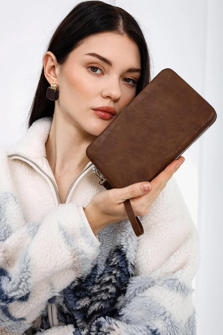 faux leather wallet in tan