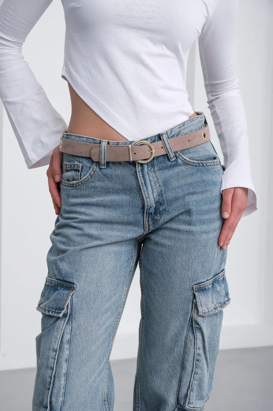 faux suede belt in taupe
