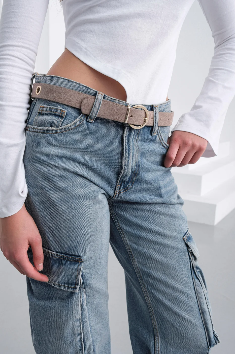 faux suede belt in taupe