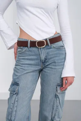 Faux suede belt with buckle Faux suede belt with buckle in brown