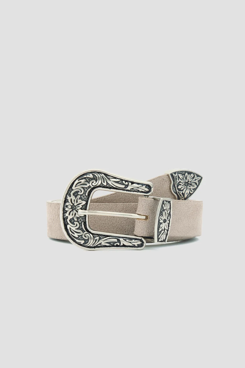 faux suede belt in taupe