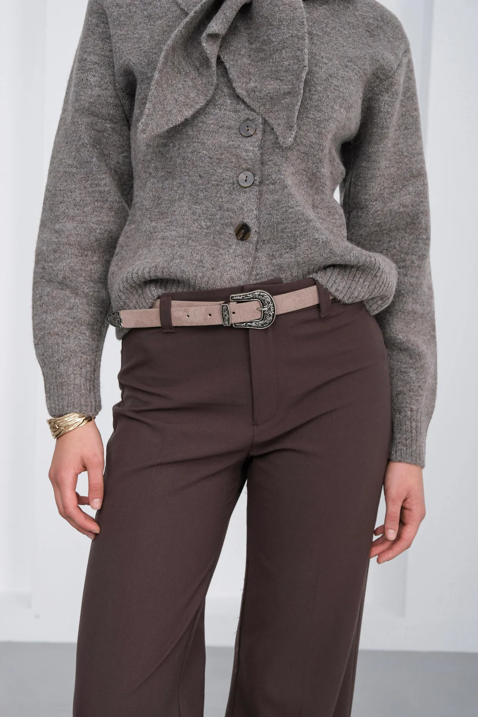 faux suede belt in taupe
