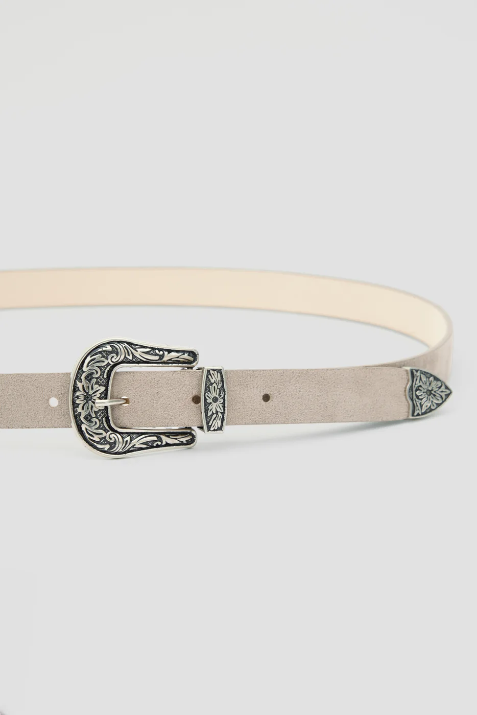 faux suede belt in taupe
