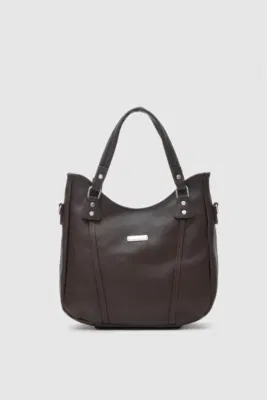 faux leather shoulder bag in dark brown