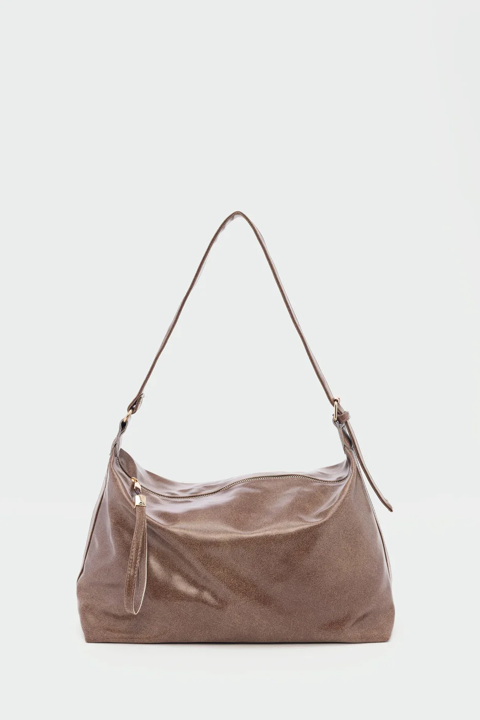 Faux leather shoulder bag in taupe