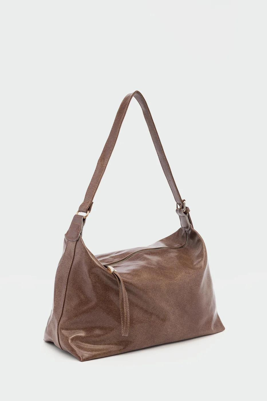 Faux leather shoulder bag in taupe