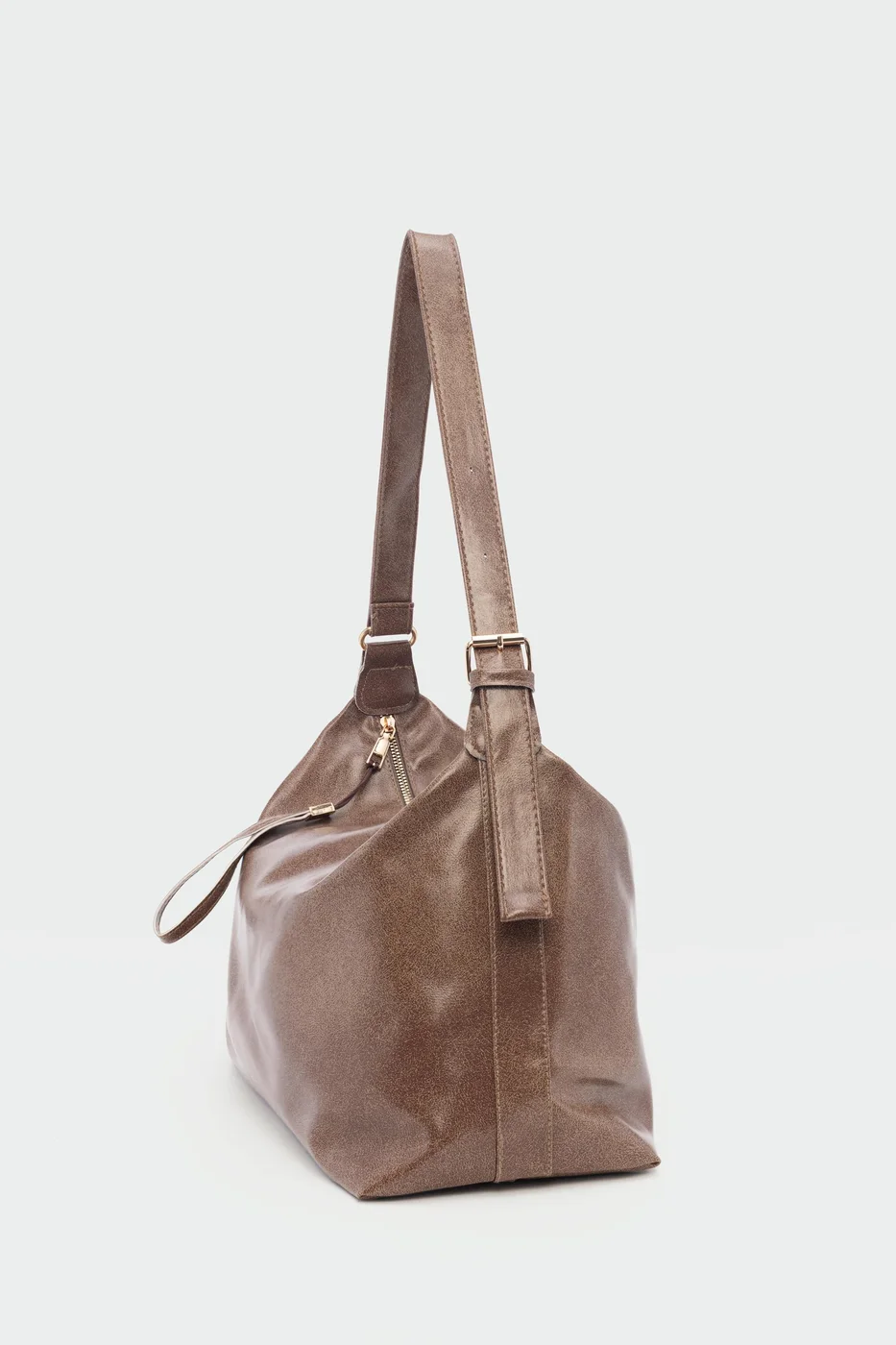 Faux leather shoulder bag in taupe