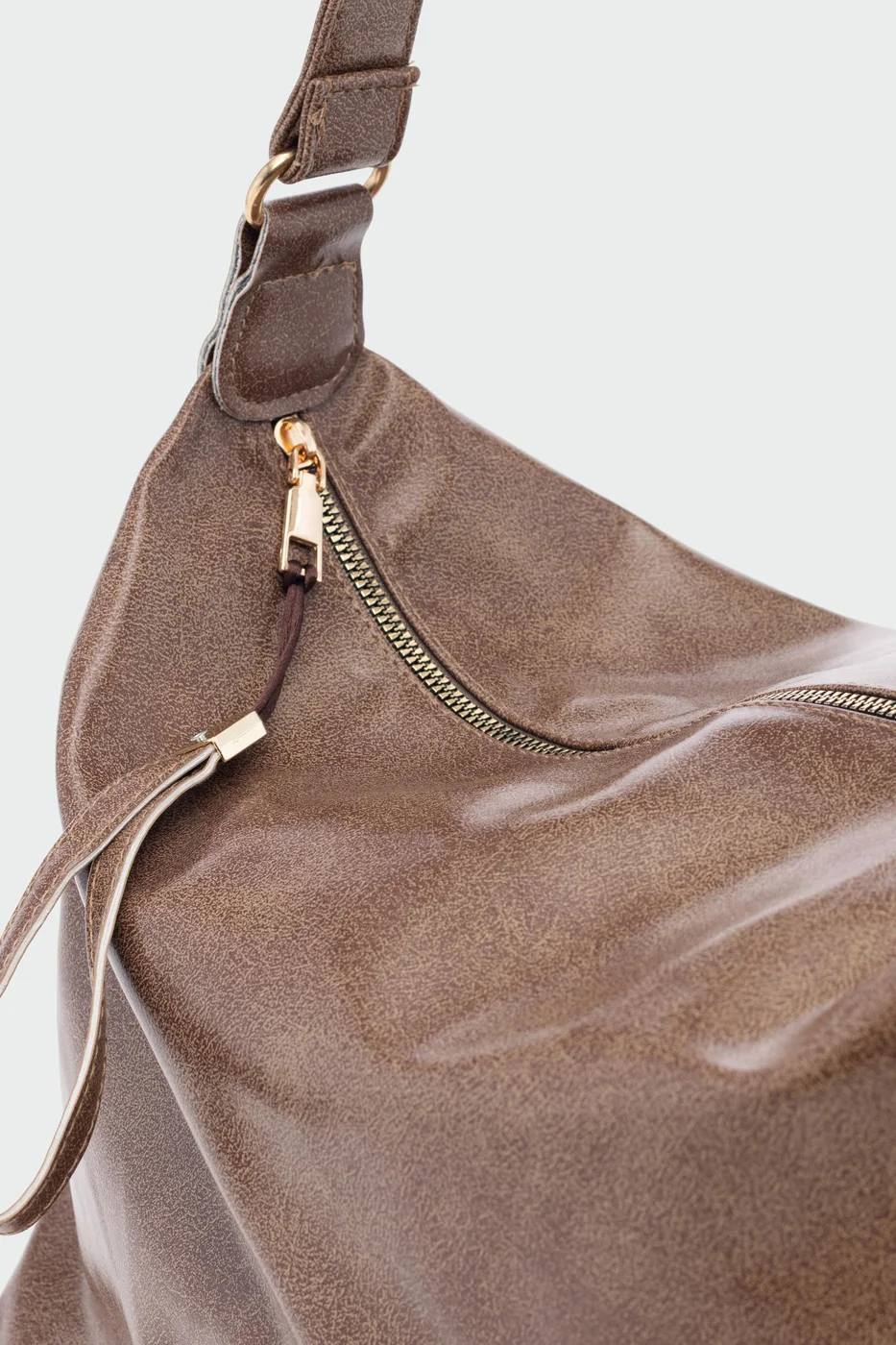Faux leather shoulder bag in taupe