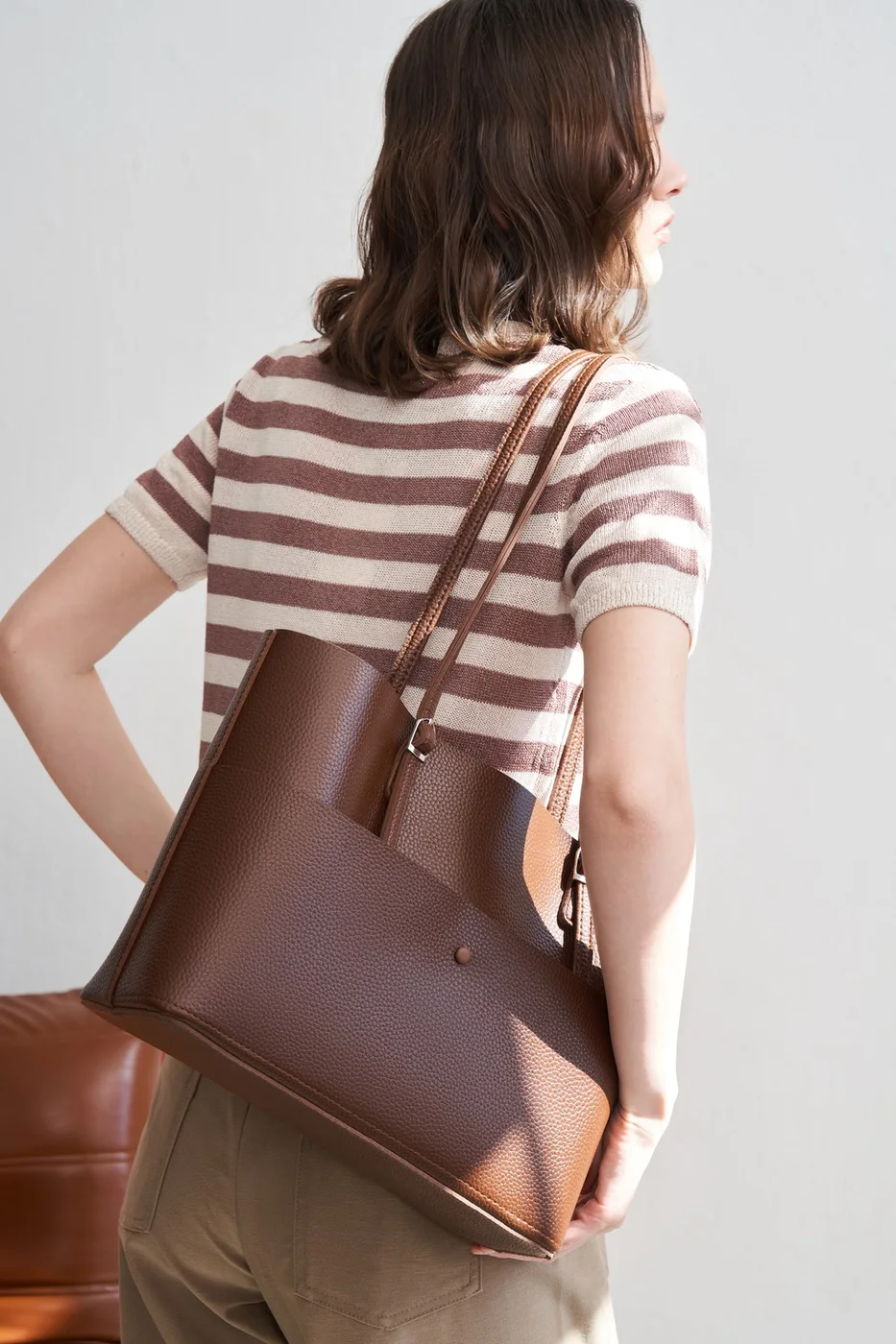 Faux leather shoulder bag set Faux leather shoulder bag set in tan