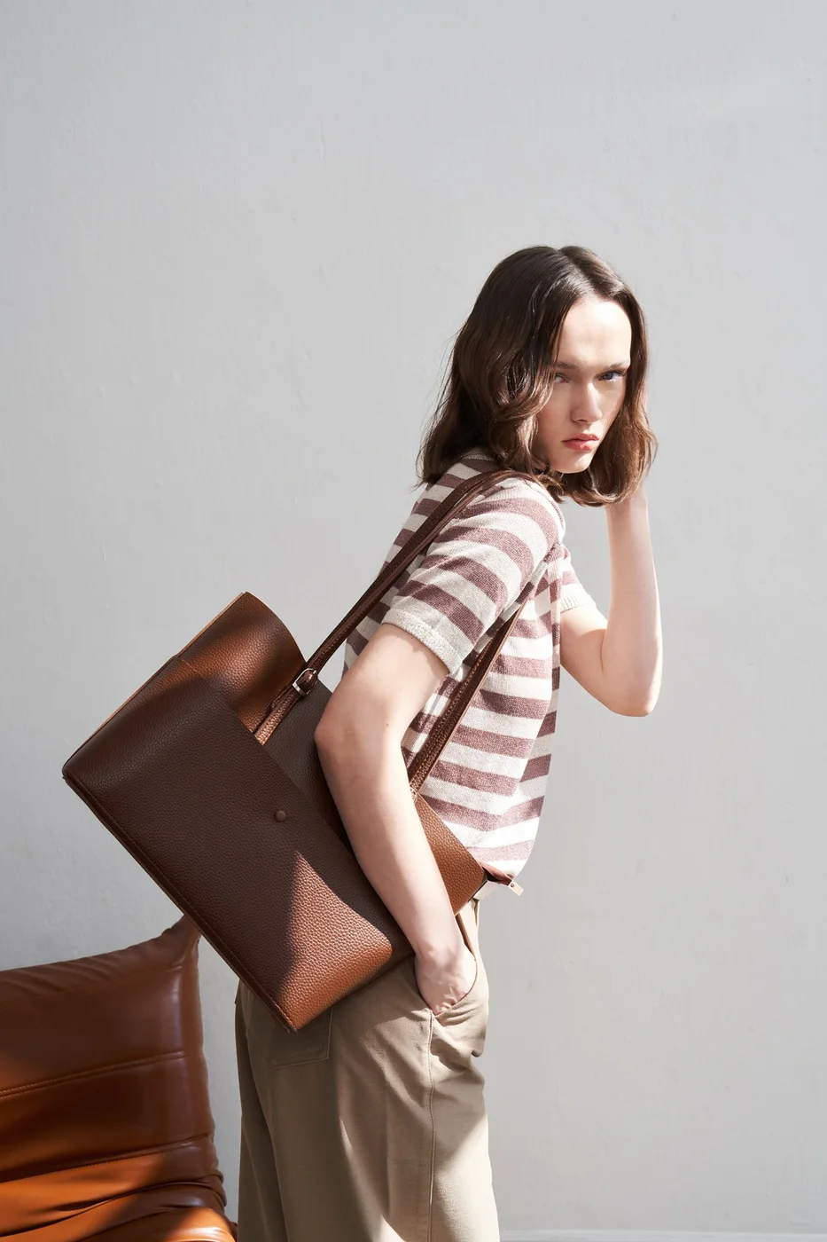 Faux leather shoulder bag set Faux leather shoulder bag set in tan