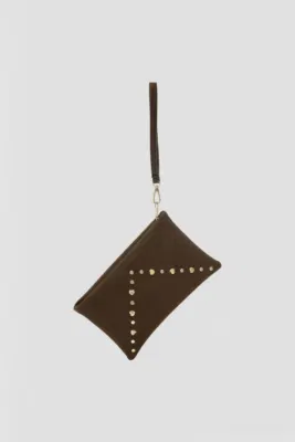 Faux leather clutch bag in brown