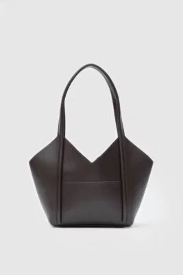 Faux leather shoulder bag in dark brown