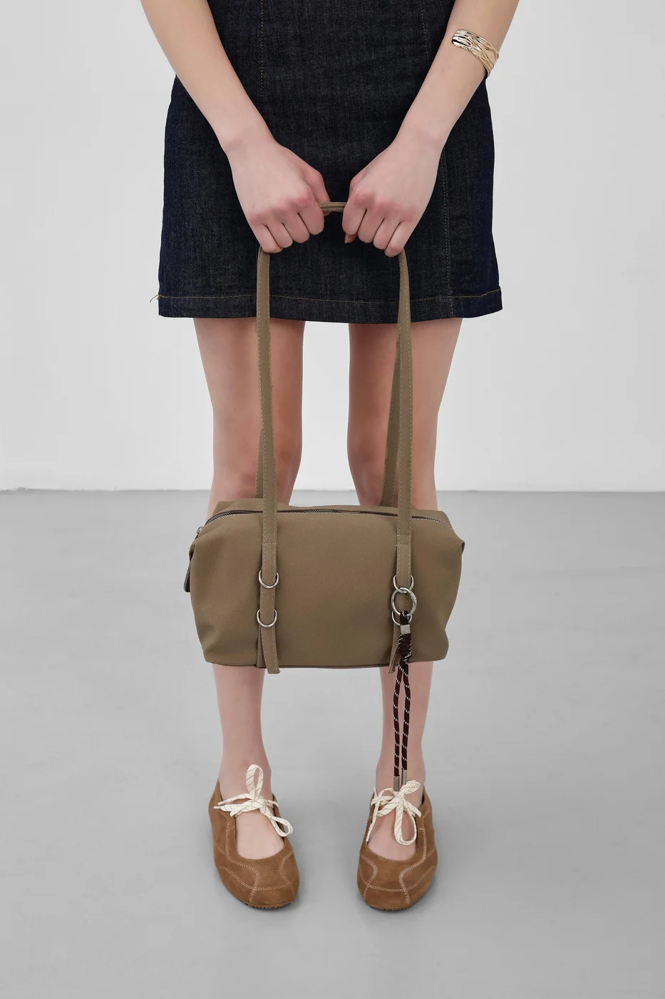 Faux leather shoulder bag in taupe