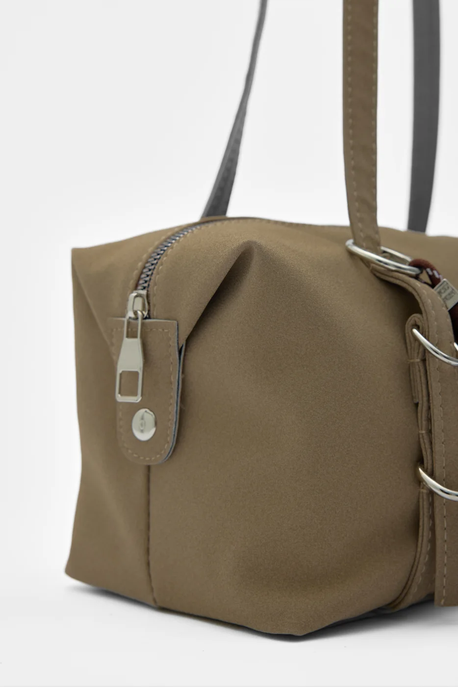 Faux leather shoulder bag in taupe