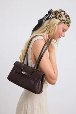 faux leather baguette bag faux leather baguette bag in dark brown