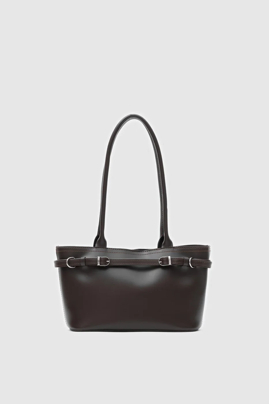 Faux leather shoulder bag for women in dark brown