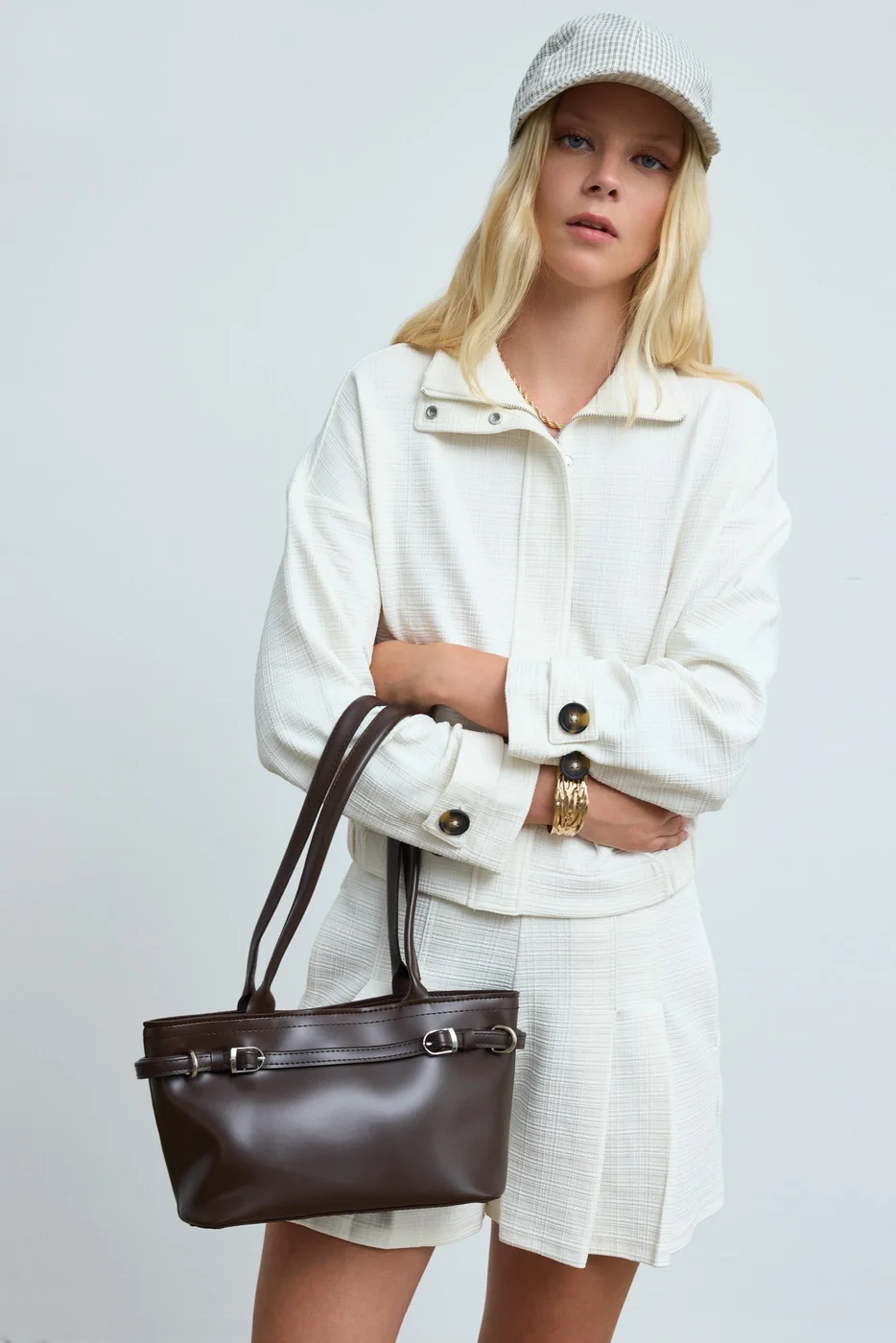 Faux leather shoulder bag for women in dark brown