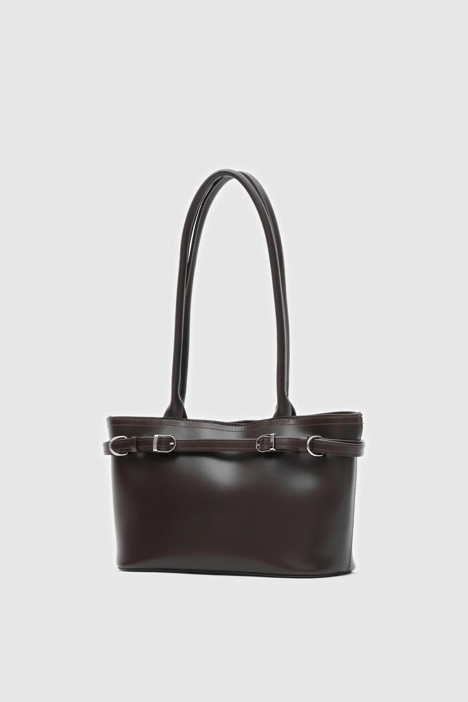 Faux leather shoulder bag for women in dark brown