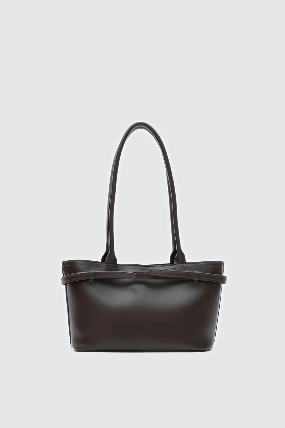 Faux leather shoulder bag for women in dark brown