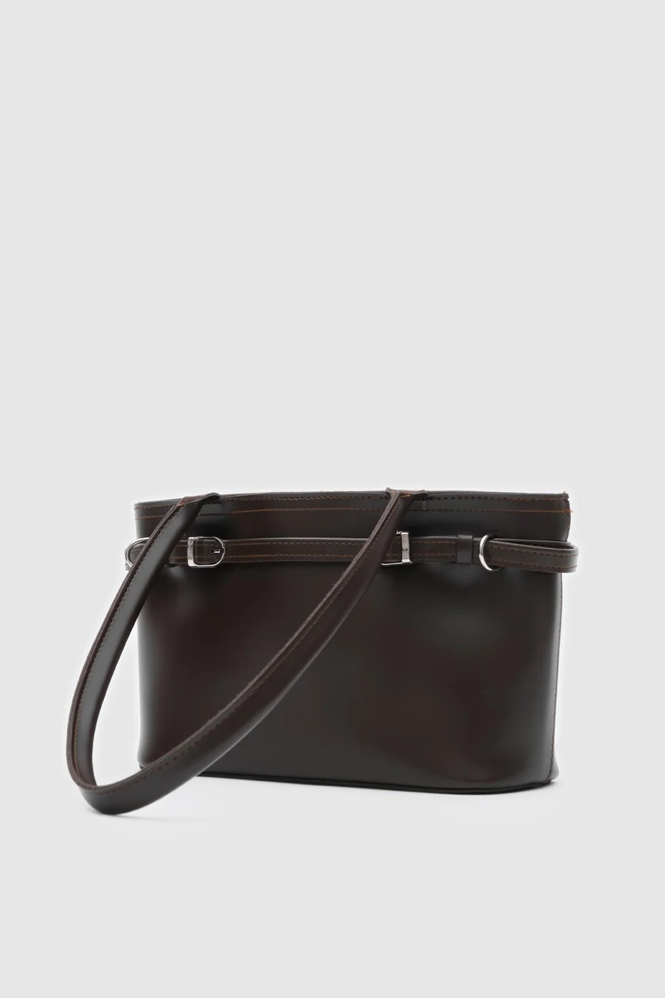 Faux leather shoulder bag for women in dark brown
