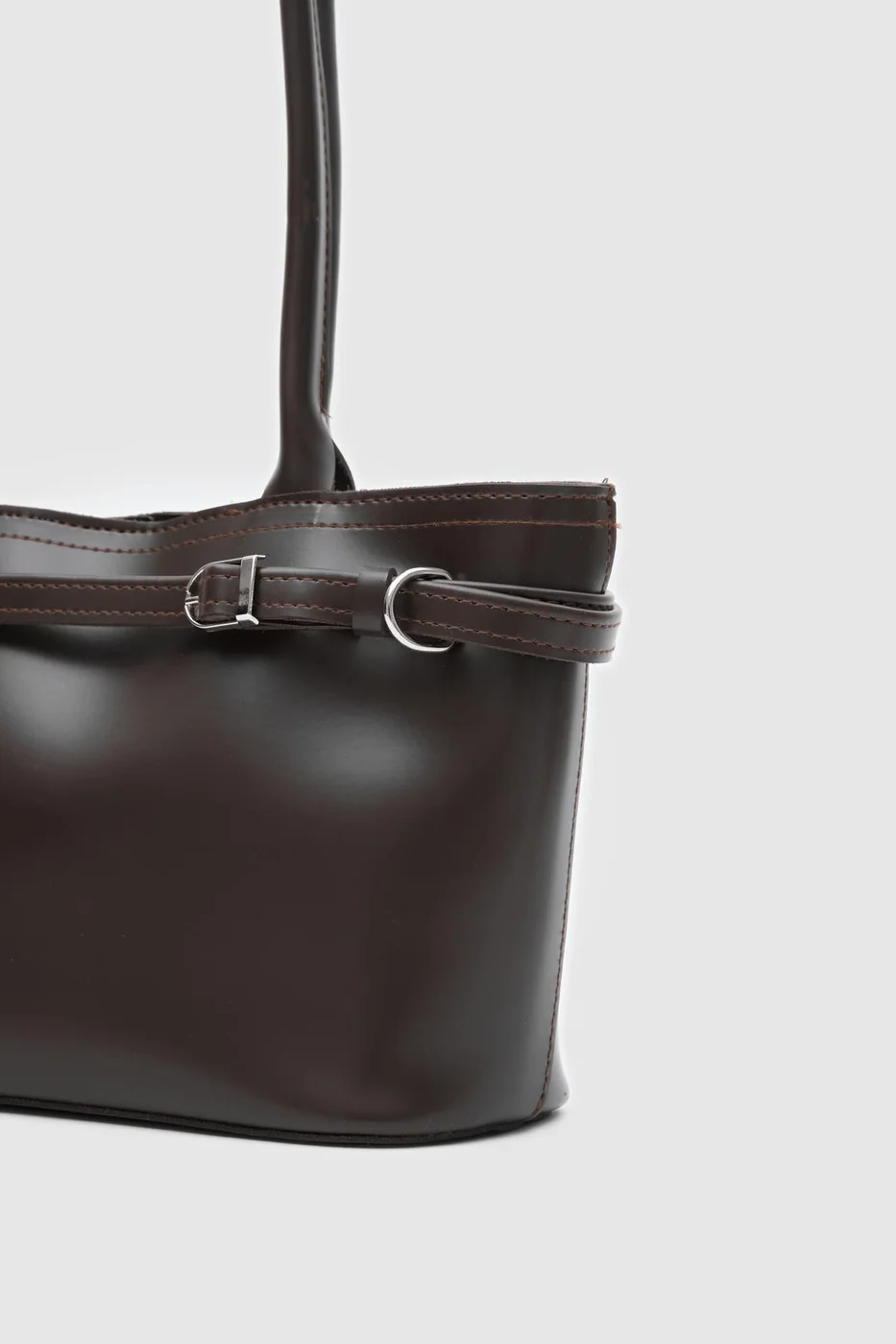 Faux leather shoulder bag for women in dark brown