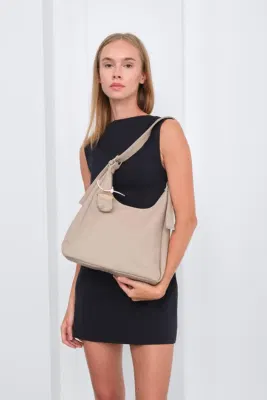 Faux leather shoulder bag for everyday use in beige