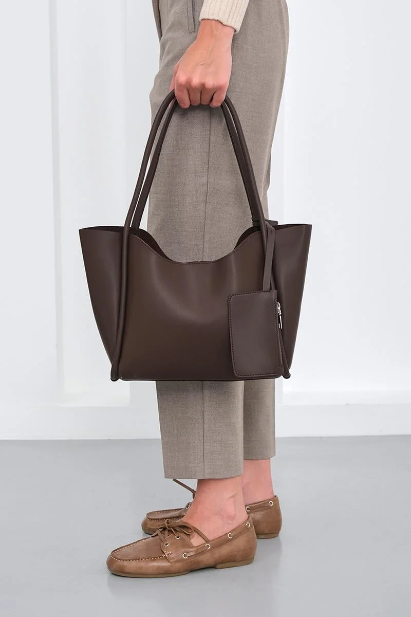 Faux leather shoulder bag in dark brown