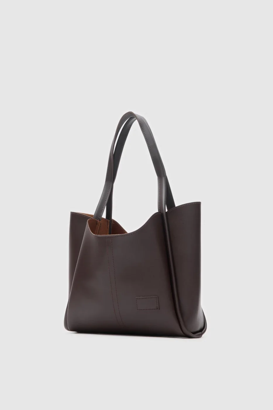 Faux leather shoulder bag in dark brown