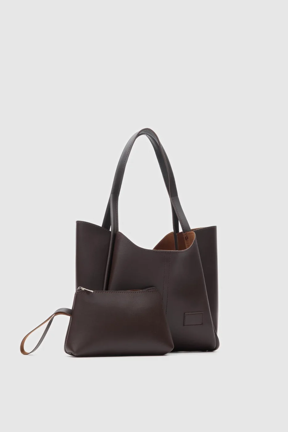 Faux leather shoulder bag in dark brown