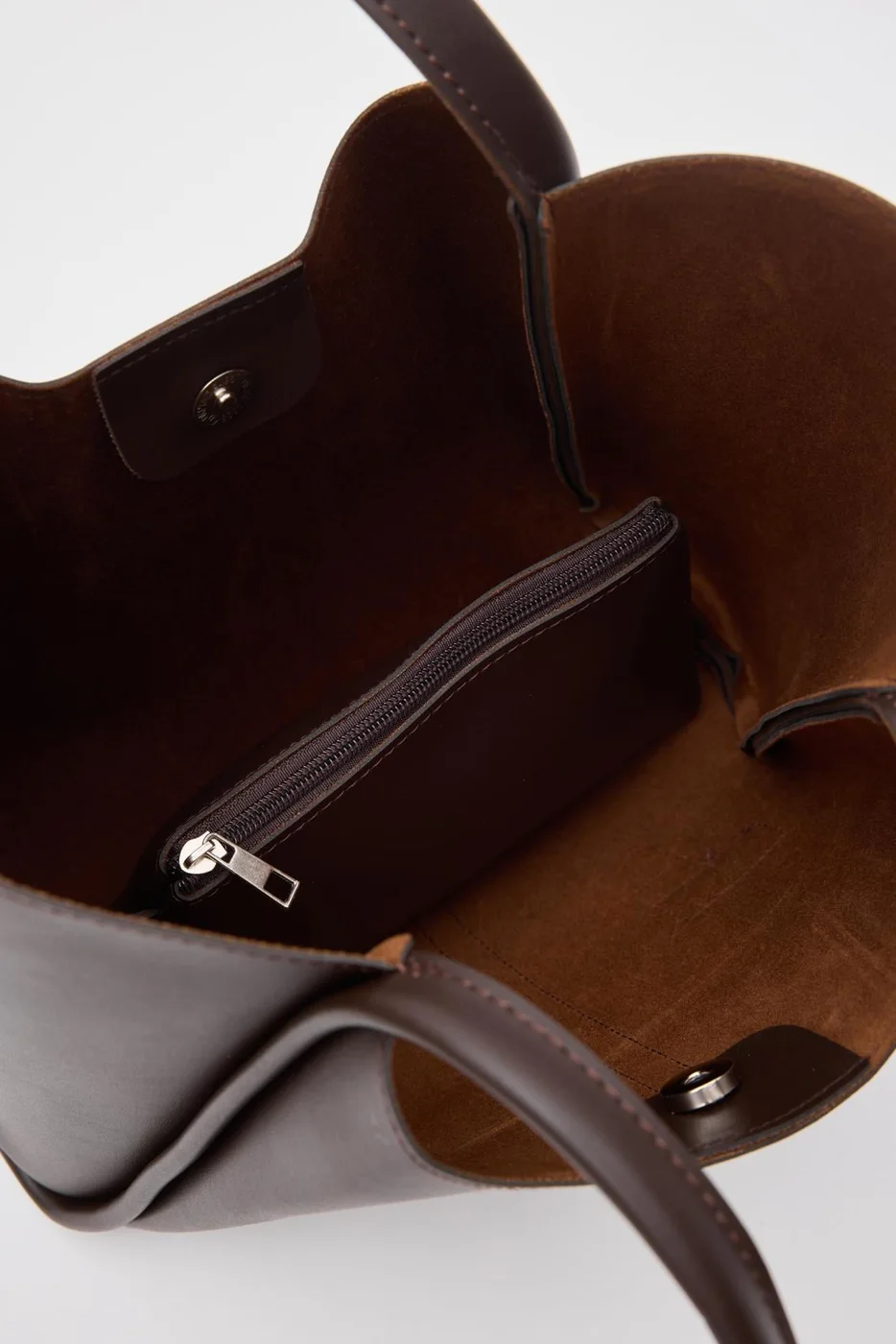 Faux leather shoulder bag in dark brown