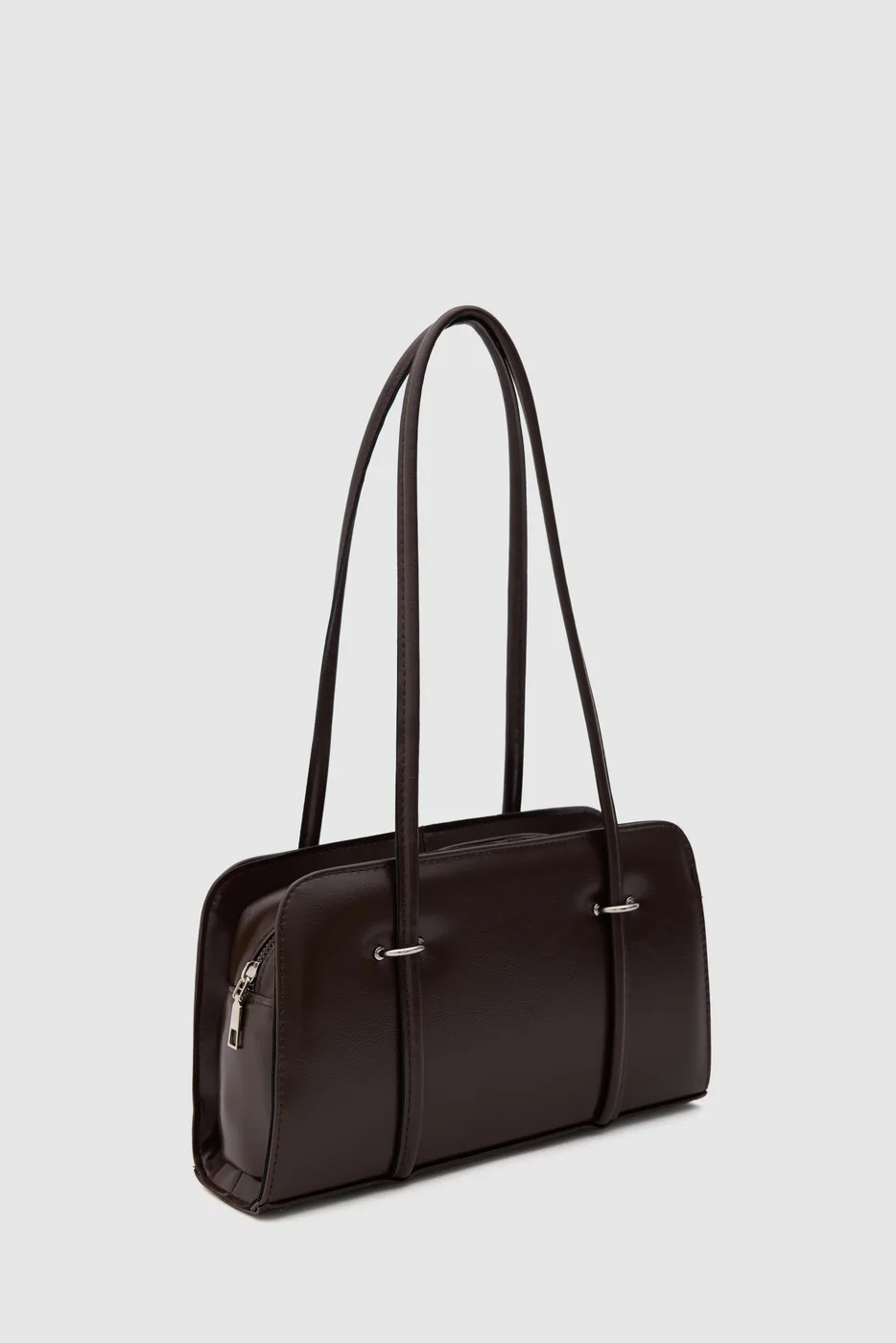 Faux Leather Baguette Bag in dark brown