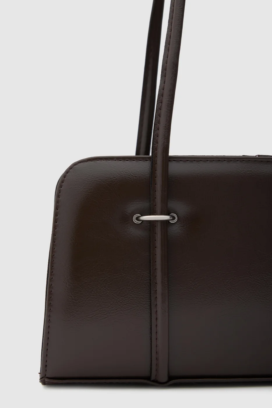 Faux Leather Baguette Bag in dark brown