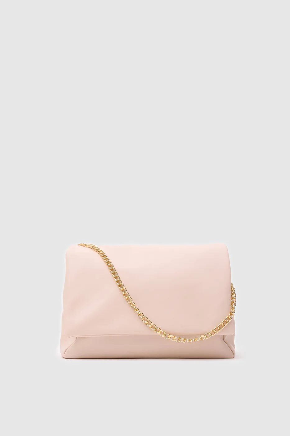Faux leather shoulder bag with chain detail in cream