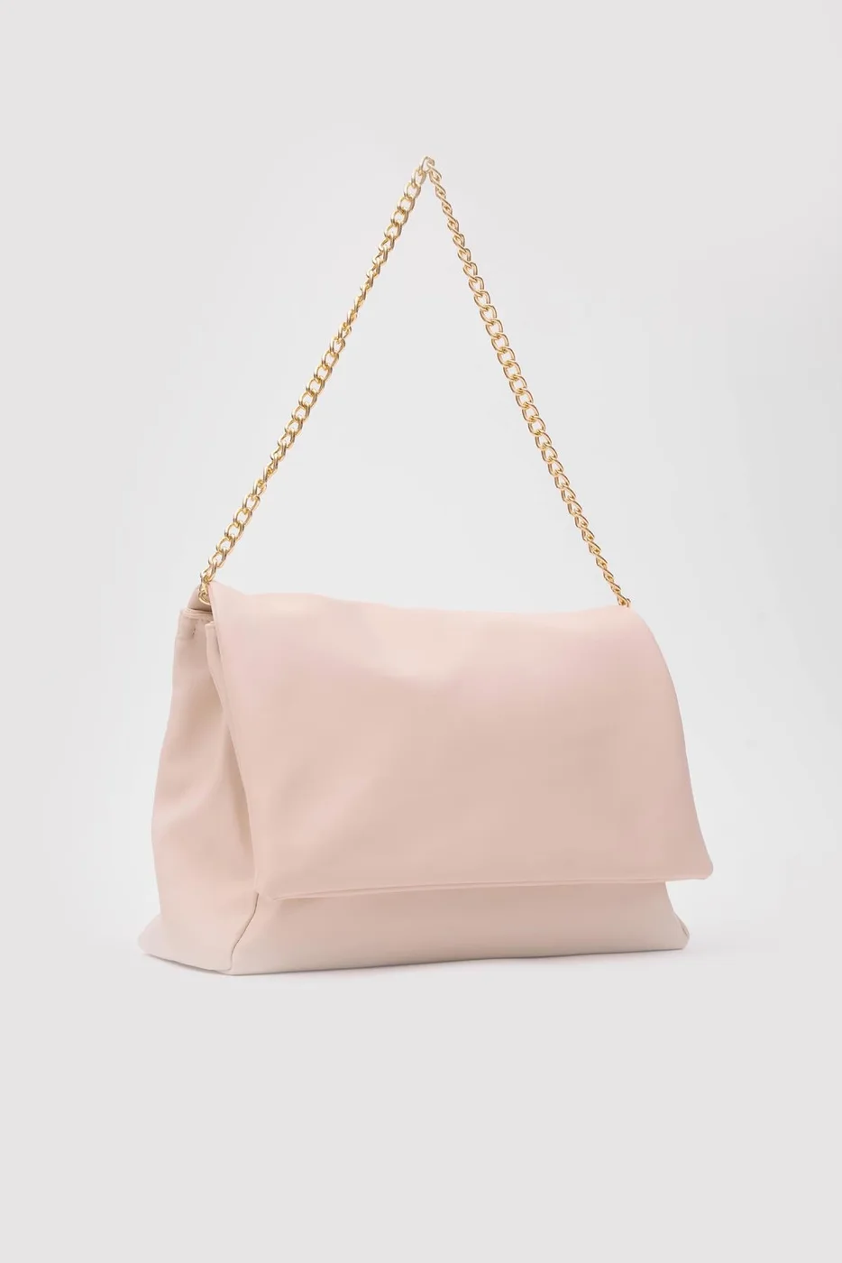 Faux leather shoulder bag with chain detail in cream