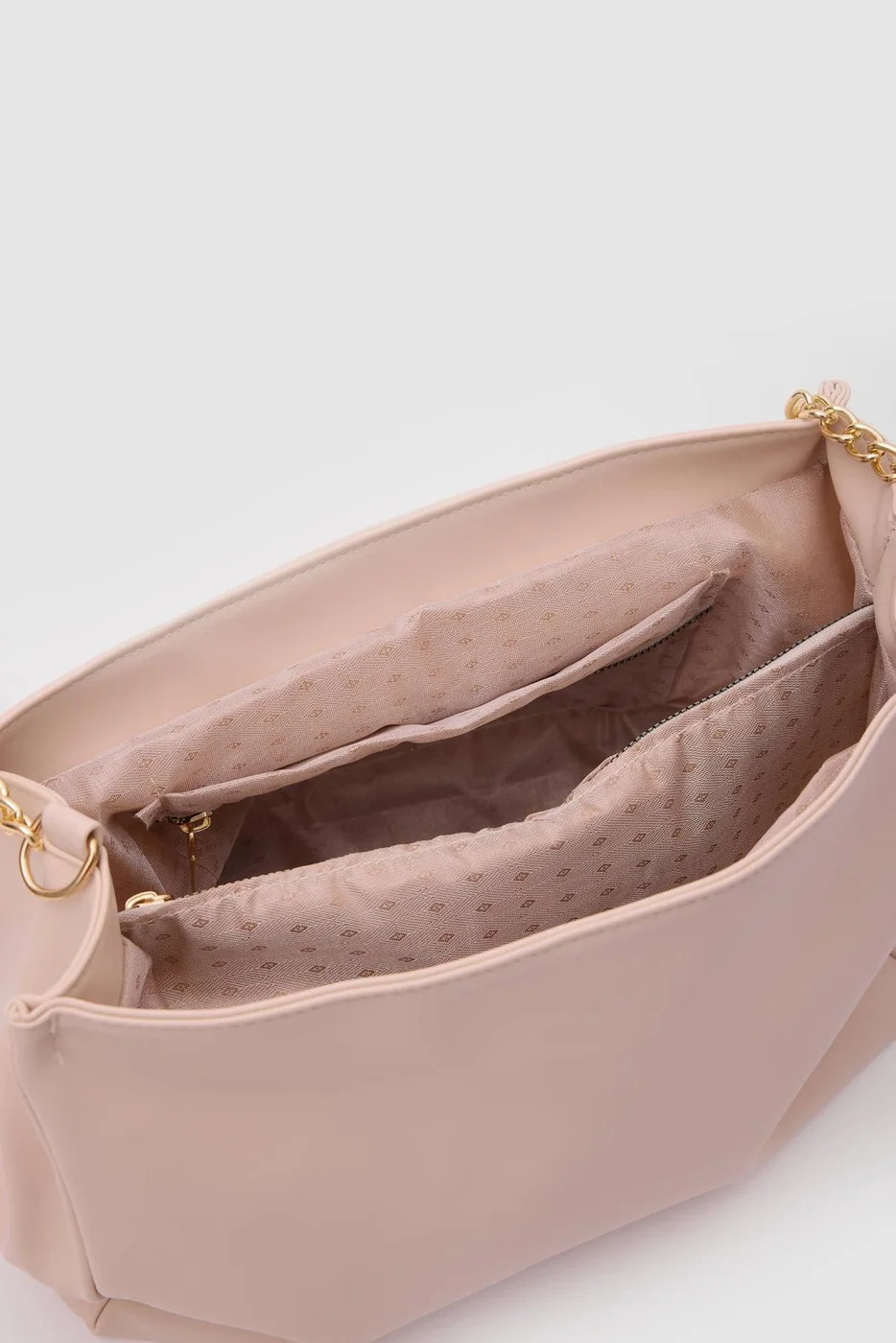 Faux leather shoulder bag with chain detail in cream