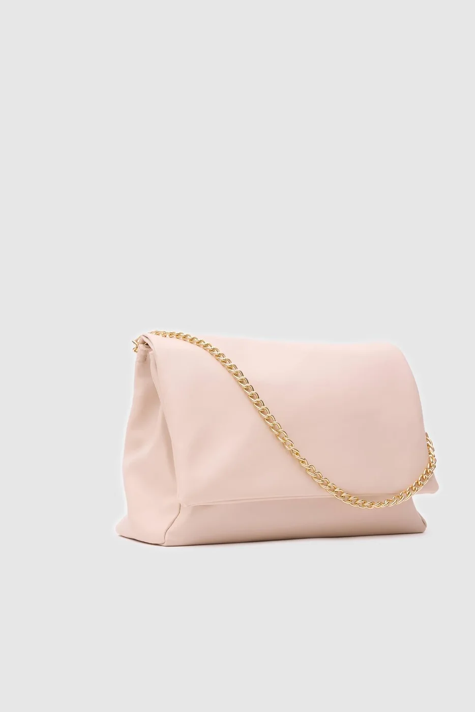 Faux leather shoulder bag with chain detail in cream